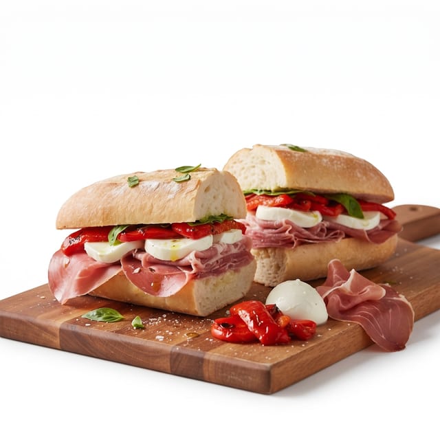 Prosciutto, Roasted Peppers, & Fresh Mozzarella Sub.